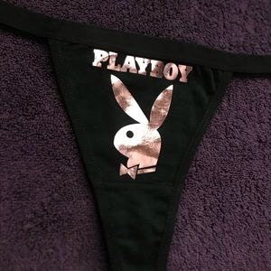 Black Thong with RoseGold PlayBoy print